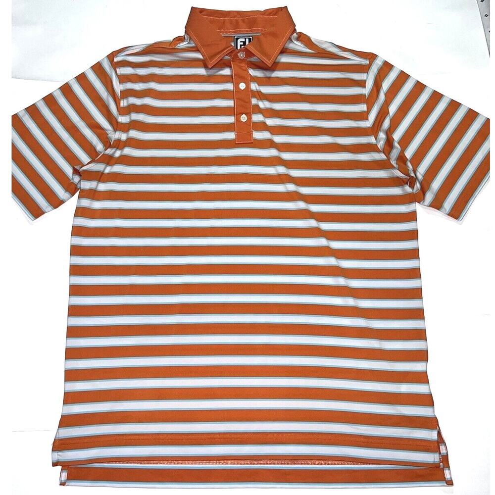 Footjoy FJ Golf Polo Shirt Mens Size XL Neon Orange White Striped Athletic Fit.